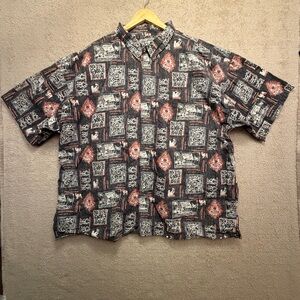 Big Dogs Men’s 4X Button‑Up Shirt Vintage Dog Print Bold Graphic Short Sleeve